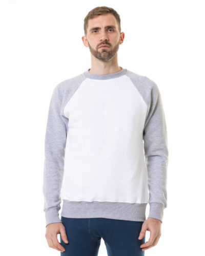 Unisex Raglan svitšots. Balts-melanžs.